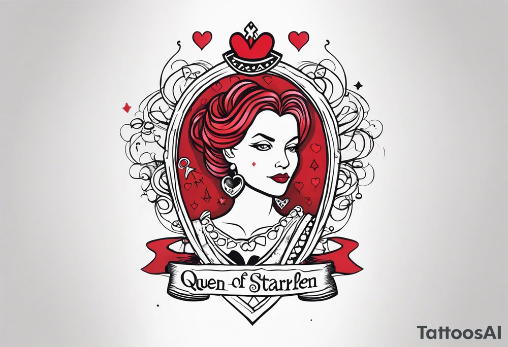 queen of hearts -on forearm - with text saying "queen starleen" tattoo idea