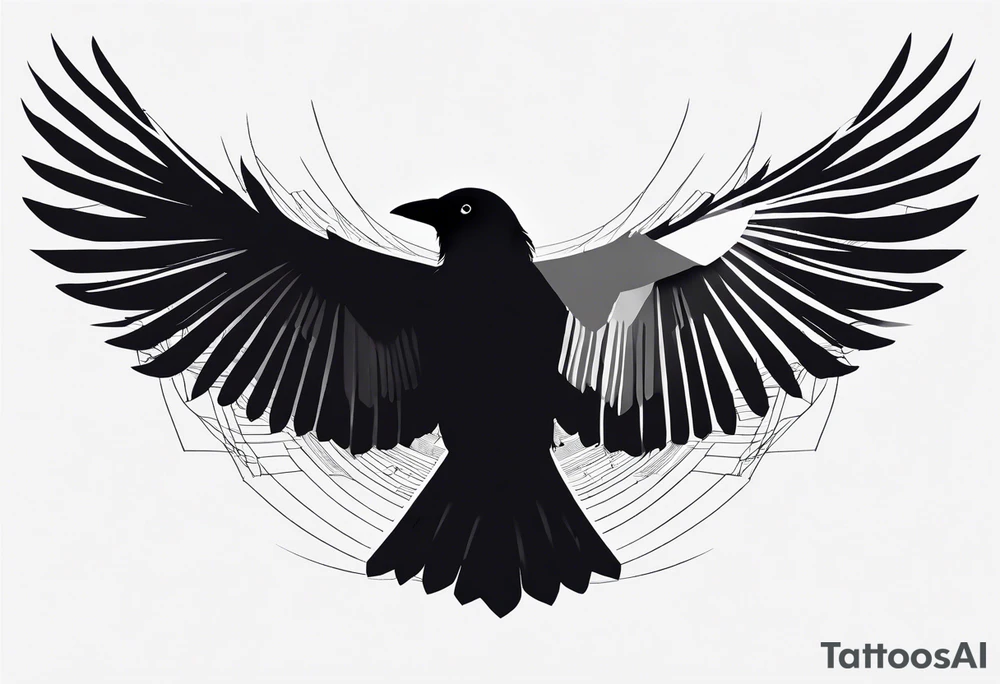 silhouette of a crow with half open wings
every line must be straight tattoo idea