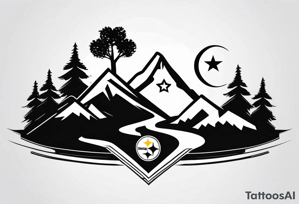 Steelers logo, heart, mountain, tree tattoo idea