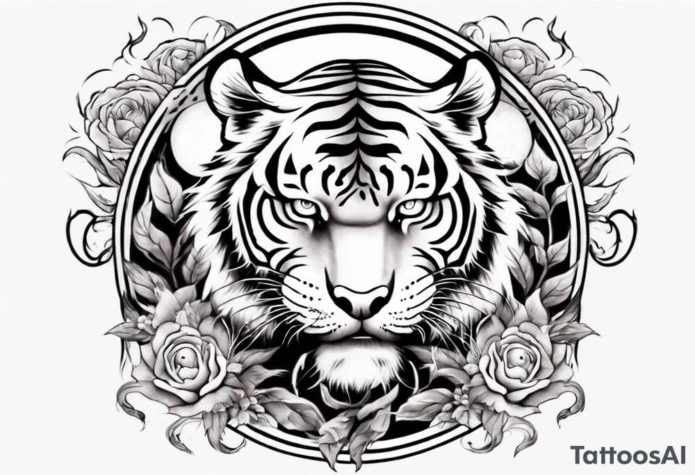 Tiger sleeve tattoo with lightning and the sun tattoo idea