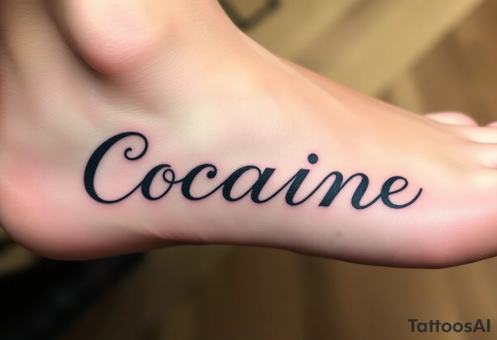 Cocaine written on somebody's foot to be tattooed tattoo idea