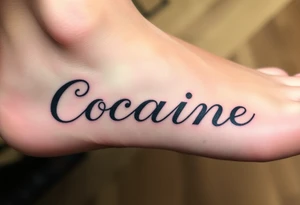 Cocaine written on somebody's foot to be tattooed tattoo idea