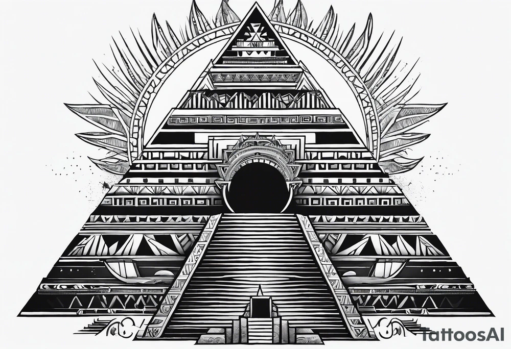 Aztec princess pyramid solar eclipse ollin symbol tattoo idea