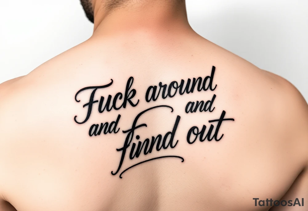 Fuck around and find out script tattoo with fancy outline tattoo idea