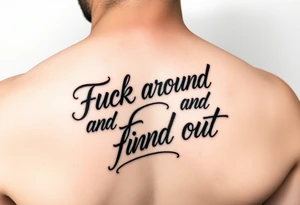 Fuck around and find out script tattoo with fancy outline tattoo idea