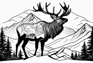 majestic elk with mountains in the background tattoo idea