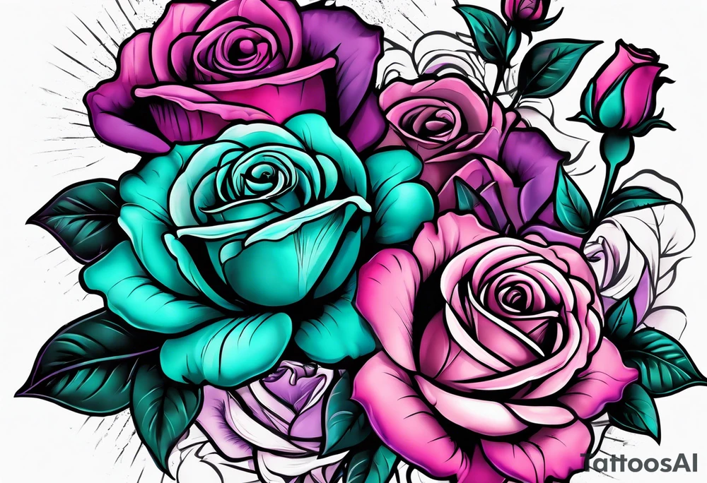 Dad, roses, teal, pink, purple tattoo idea
