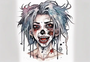a pale biped with messy hair, black eyes, and mouth full of broken teeth tattoo idea