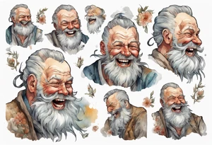 full portrait a large Bavarian man with a grey beard laughing tattoo idea