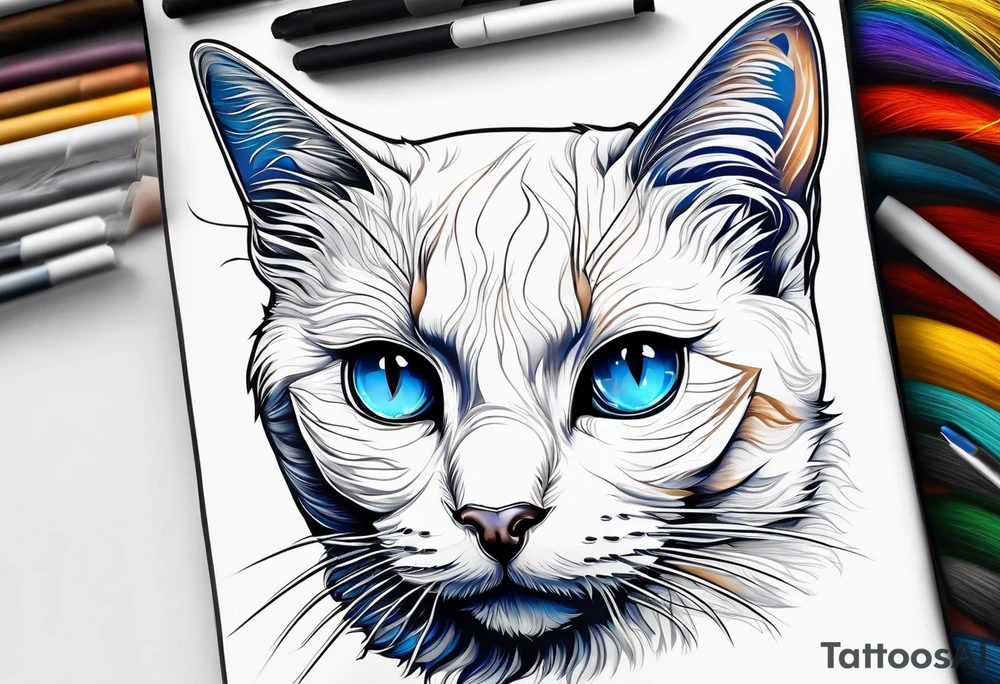 White cat with blue and brown eyes tattoo idea