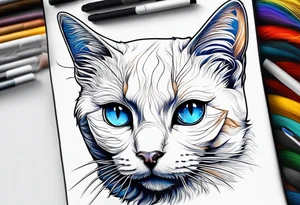 White cat with blue and brown eyes tattoo idea