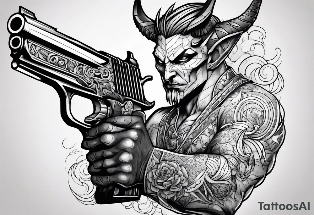 Demon with gun tattoo idea