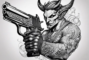 Demon with gun tattoo idea