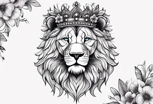 African lion covered in lilies butterflies crown main made of feathers tattoo idea