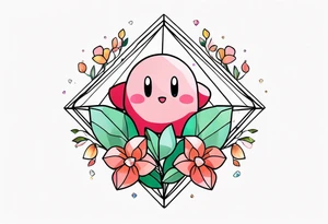 kirby with flowers inside a diamond-shaped crystal tattoo idea