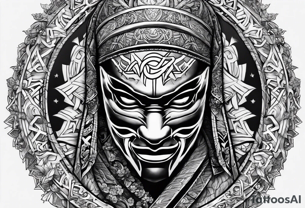 the letters A R in the middle of a ninja headband tattoo idea