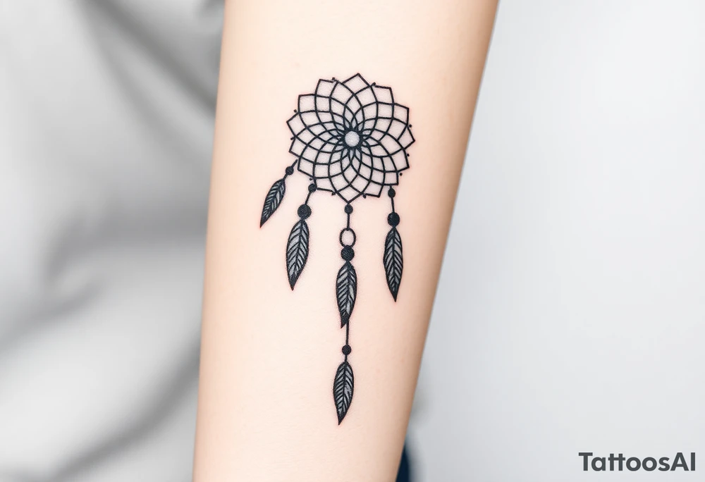 native dreamcatcher with flowing feathers and sacred beads tattoo idea