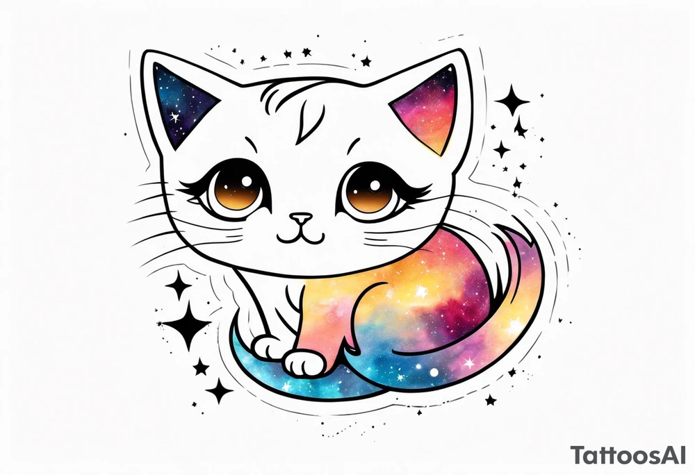 Cute kitten and galaxy tattoo idea