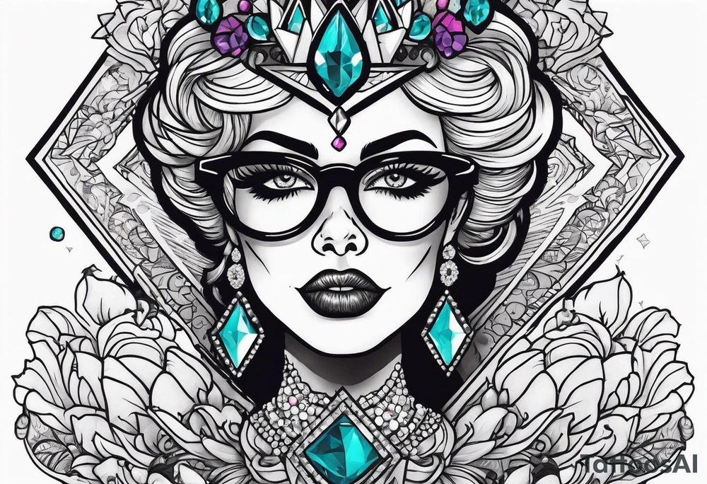 Dead Diamond queen wearing glasses add gemstones make her scarier darker tattoo idea