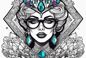 Dead Diamond queen wearing glasses add gemstones make her scarier darker tattoo idea