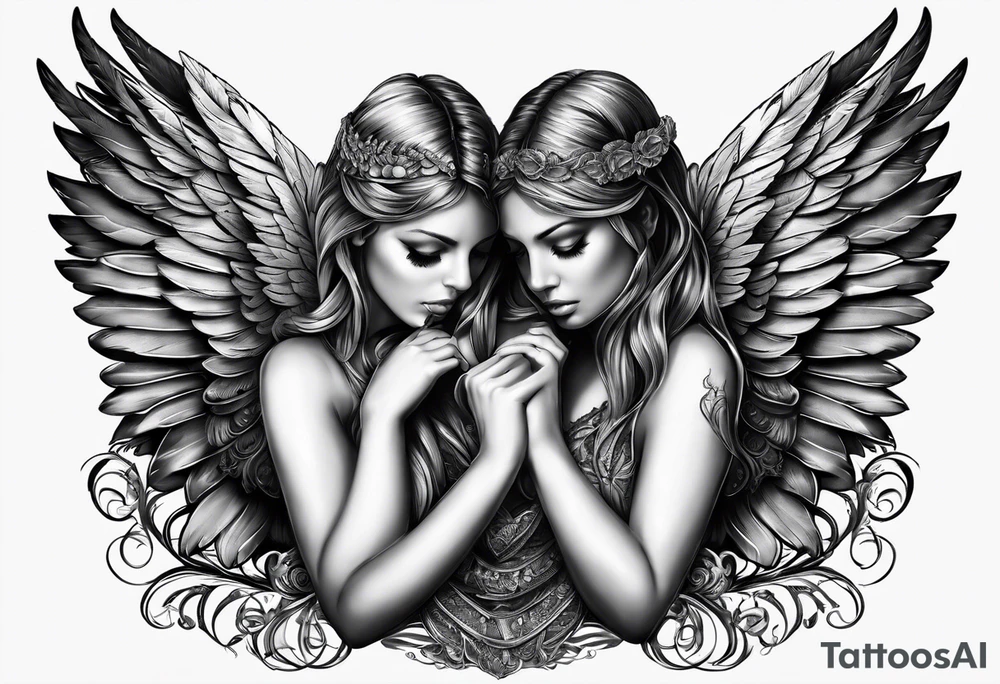 See no evil hear no evil speak no evil with angel wings wrapped around them tattoo idea
