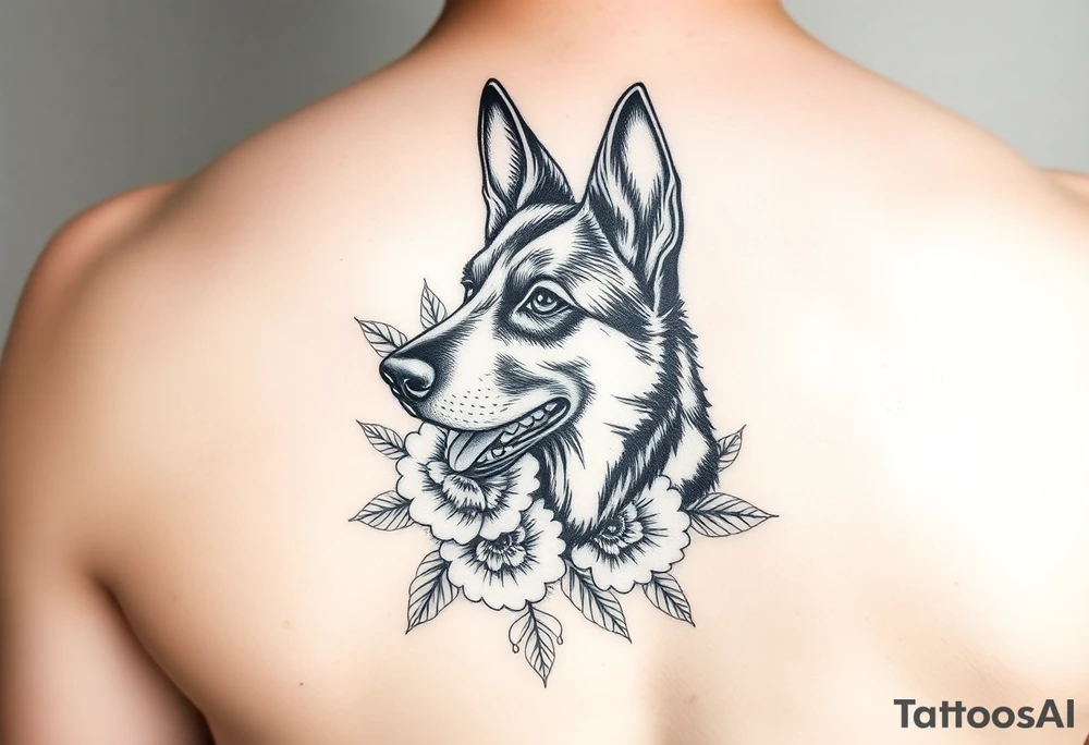 feminine floral german shepherd tattoo tattoo idea