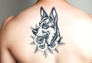 feminine floral german shepherd tattoo tattoo idea
