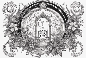 an intricate keyhole surrounded by elements like vines, flowers, and celestial symbols. Inside the keyhole, incorporate personal symbols or imagery that hold significance to the individual. tattoo idea