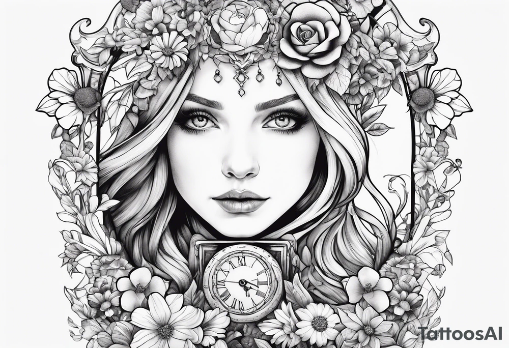 Alice through the looking glass with flowers everywhere tattoo idea Alice through the looking glass with flowers everywhere tattoo idea