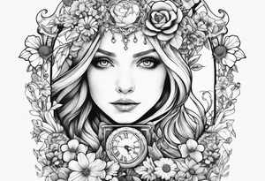Alice through the looking glass with flowers everywhere tattoo idea