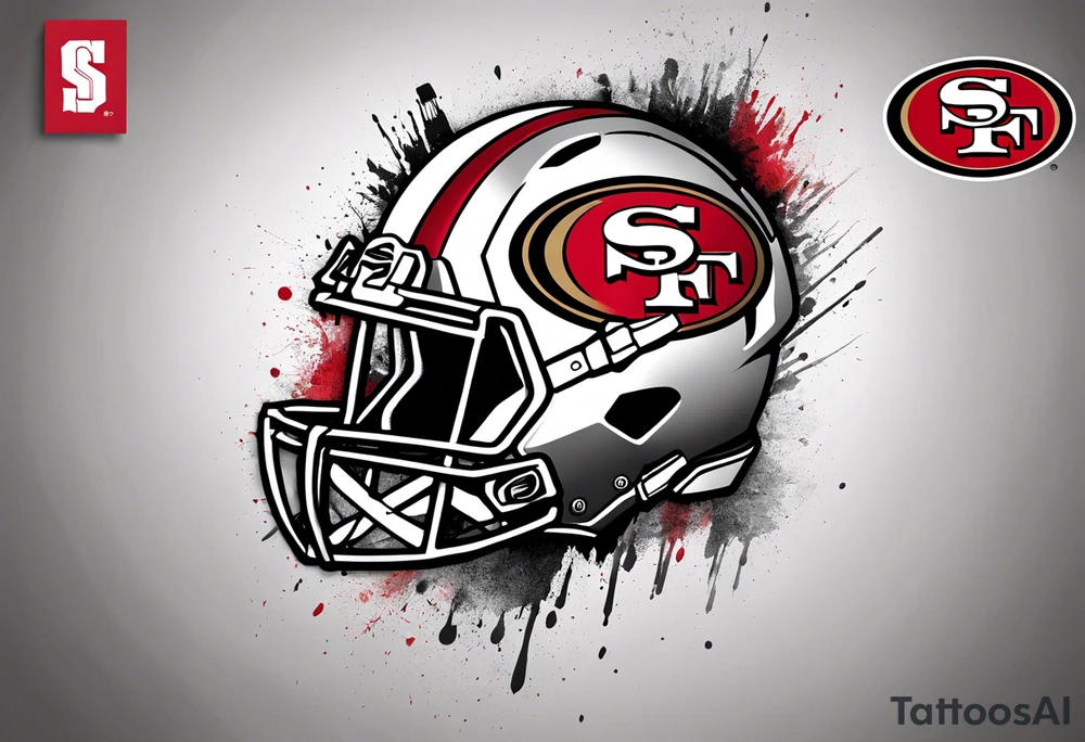 san Francisco 49er logo alone with team color specks of paint splatter tattoo idea