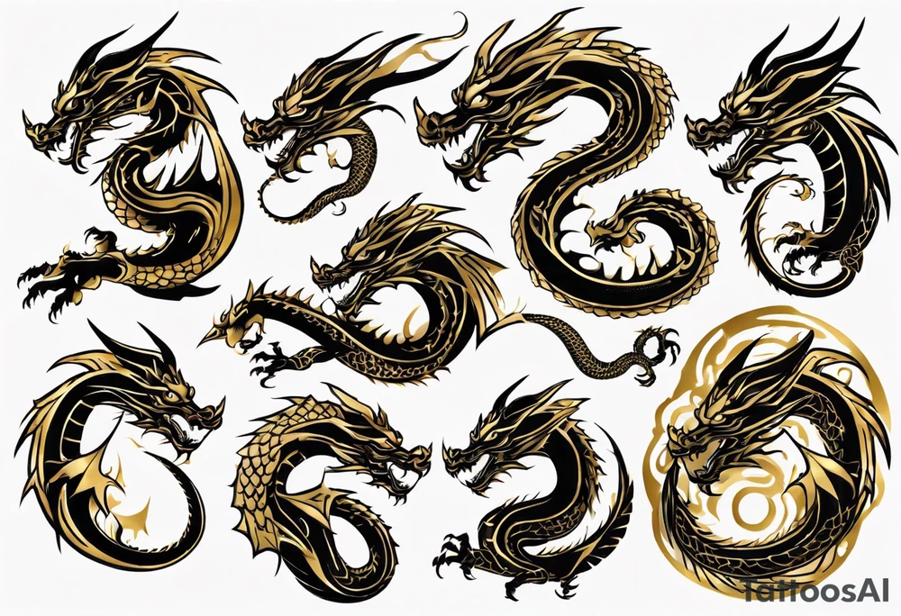 black and gold dragon tattoo idea