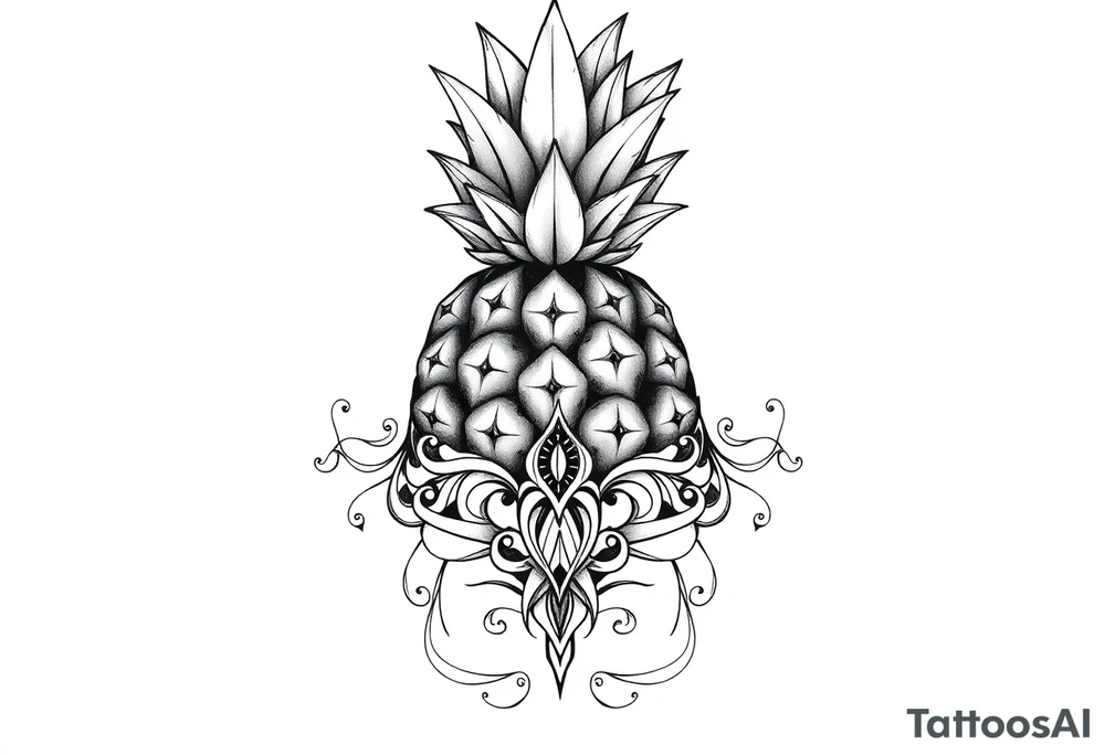 Bushy crown pineapple vagina, design to go over vagina , erotic vagina area design, anus to be at the bottom tattoo idea