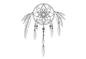native dreamcatcher with flowing feathers and sacred beads tattoo idea