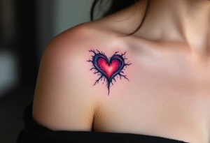 A purple and black shaded infinity symbol wrapping around a red heart in the middle. tattoo idea