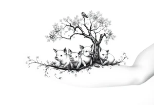 3 little piggy's hiding under a a tree tattoo idea
