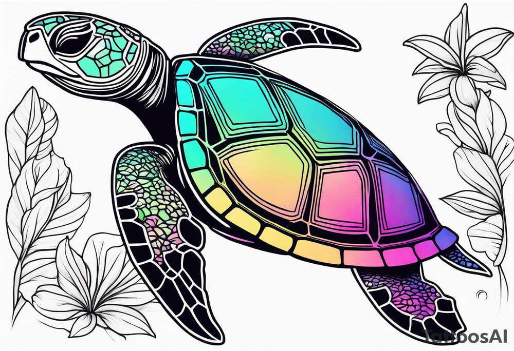 tropical psychedelic turtle, high-angle shot tattoo idea