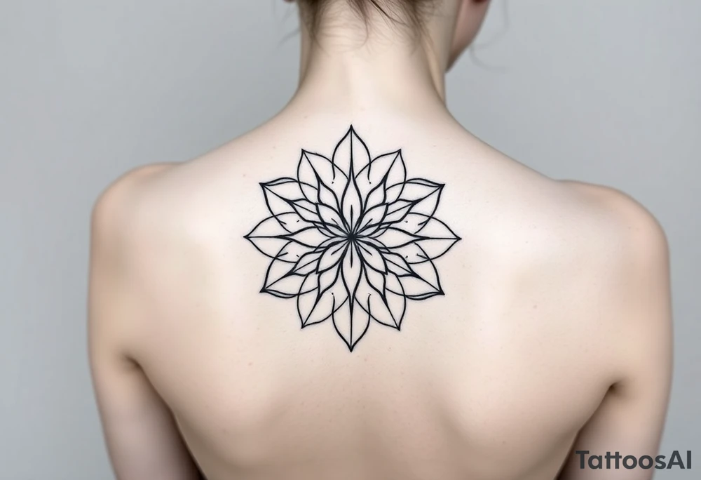 A symmetrical Flower of Life with hexagonal crystal details, enhancing its sacred geometric nature. tattoo idea