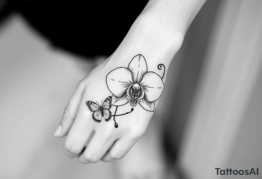 Orchid flower with two butterflies around it tattoo idea