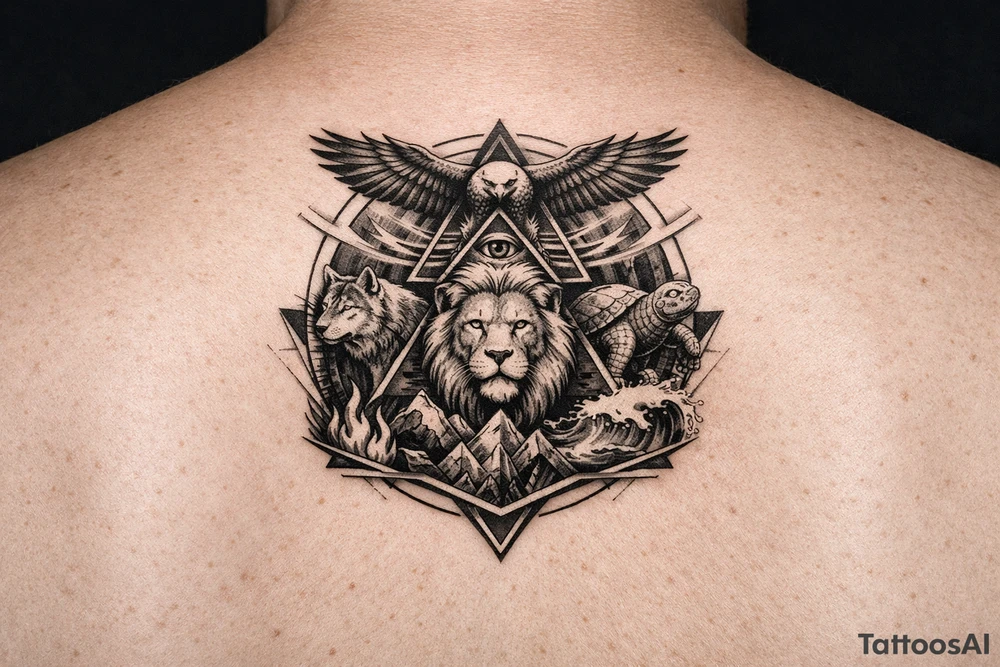 Strength, humble, honourable, respectful, being adaptable to all situations
Using animals, elements (earth wind fire water), geometric shapes tattoo idea