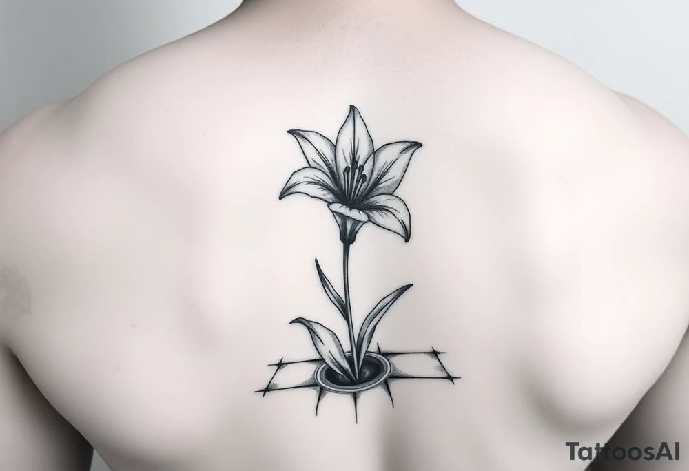 bathroom with lily coming up out of tile floor tattoo idea