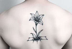 bathroom with lily coming up out of tile floor tattoo idea