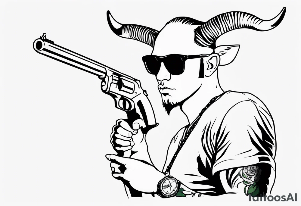 capricorn man with sunglasses and gun tattoo idea
