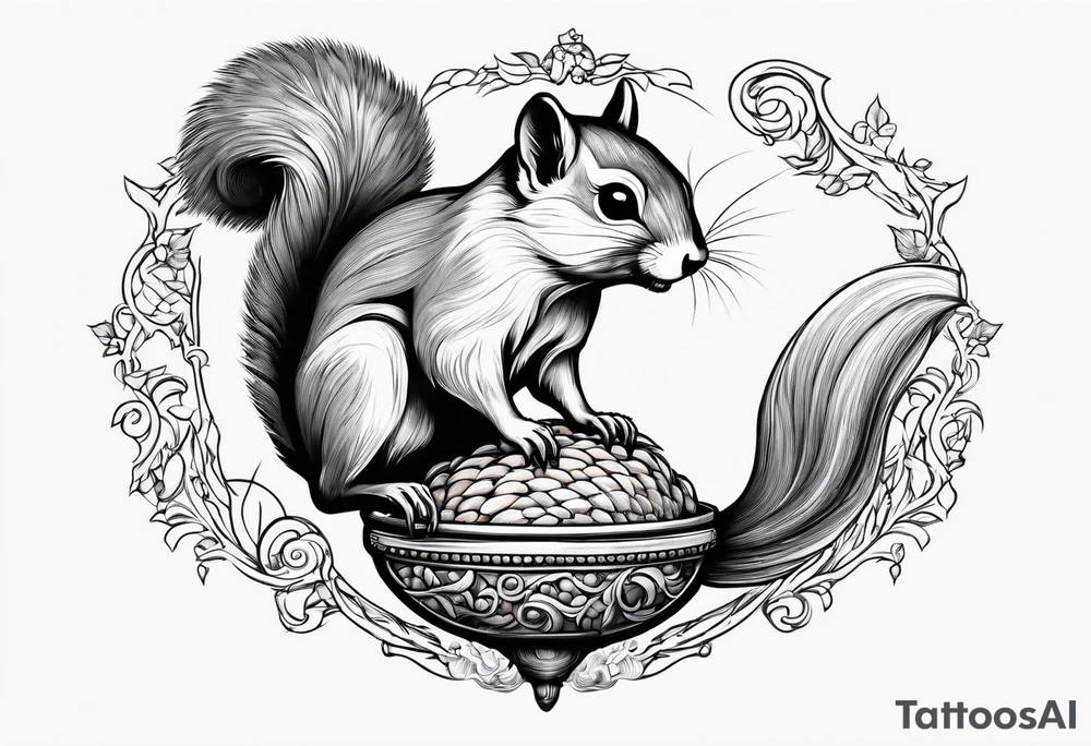 Flying squirrel carrying acorn in his hands tattoo idea