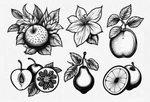 Fruits and flowers tattoo idea