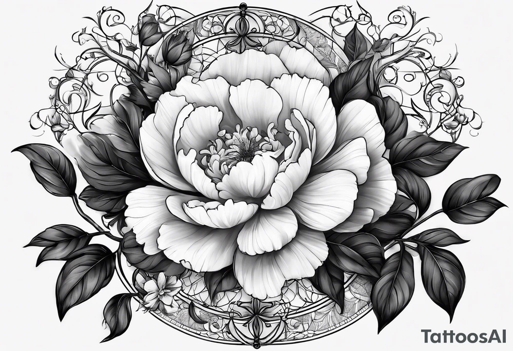 I would like a tattoo based around my My natal chart. I am a libra son, Leo Moon and Sagittarius rising. I would like to Incorporate of floral design, specifically , peonies Or roses. I also like geometric designs, and I would like to have vines included. tattoo idea