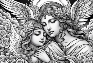 Religious sleeve angels clouds heaven tattoo idea