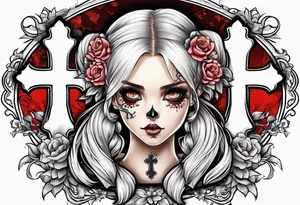 Skull and cross bones with blonde pigtails tattoo idea