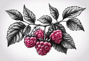 a long raspberry branch with lots of leaves and no shading tattoo idea