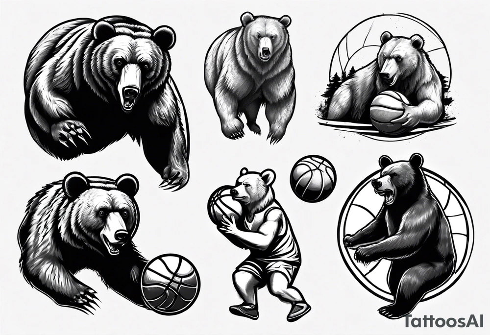 bear playing basketball tattoo idea